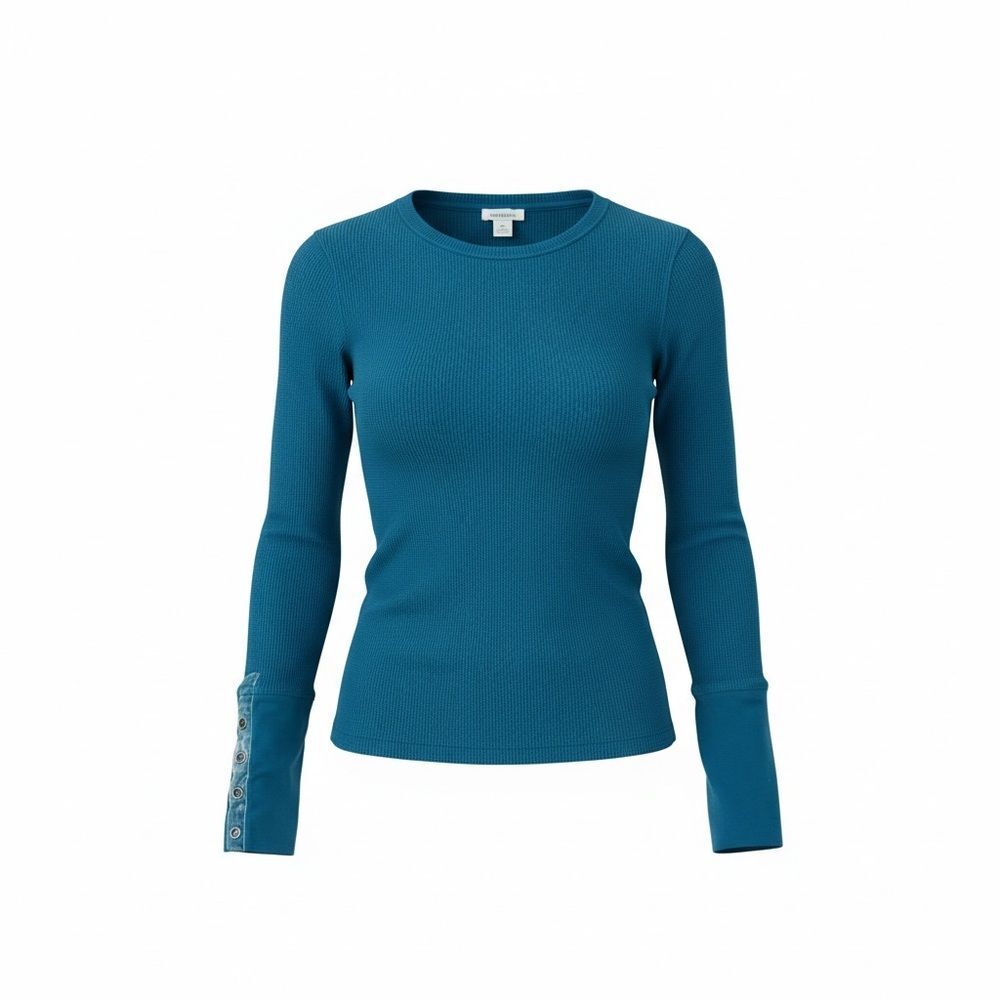 Sundance Teal Long Sleeve Women's Waffle Top with Velvet cuff - Size XS